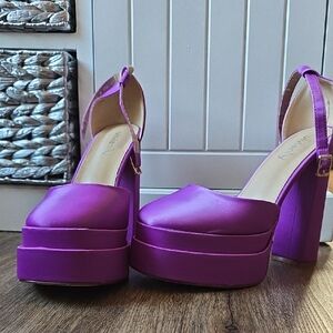 Vivianly Bold Purple Platform Heels